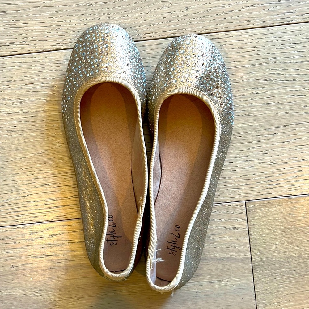 Bejeweled Gold Glitter Ballet Flats